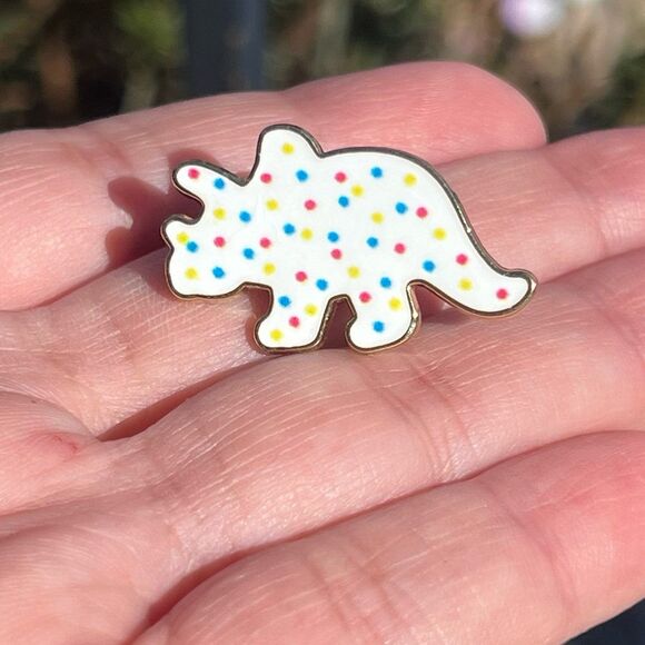 Dinosaur White Frosted Animal Cookie Enamel Pin - Picture 5 of 9